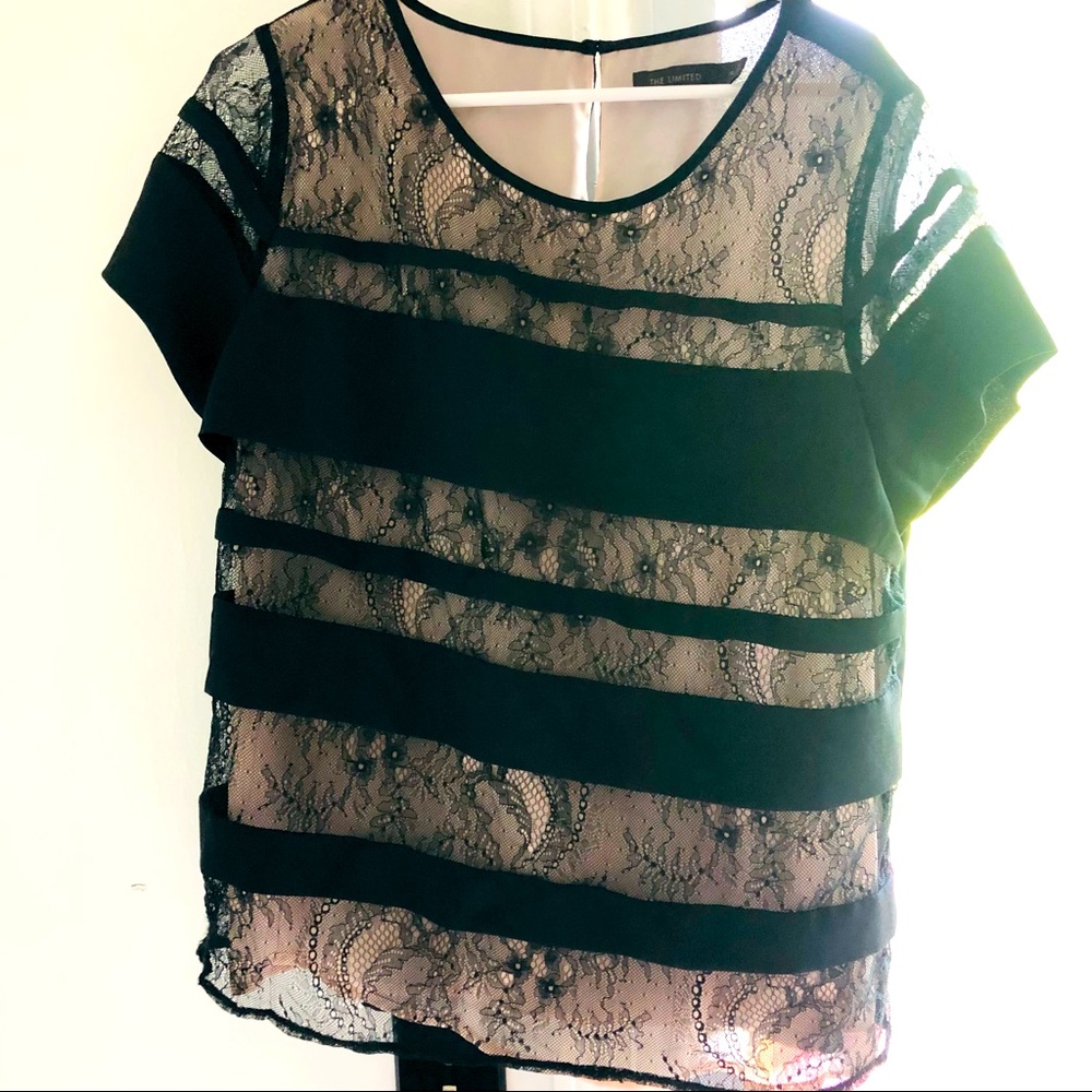 Black stripe and lace Top from The Limited